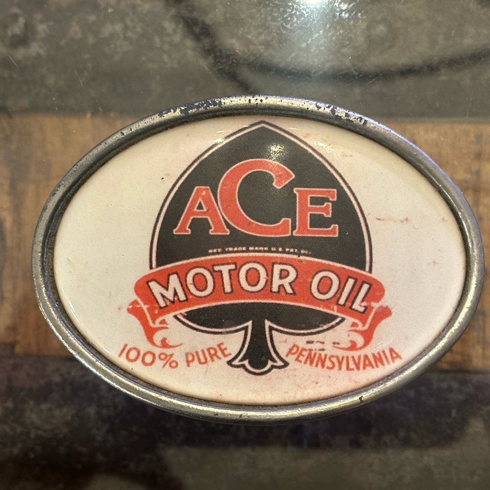 ACE Motor Oil Vintage Distressed Belt Buckle Rockabilly